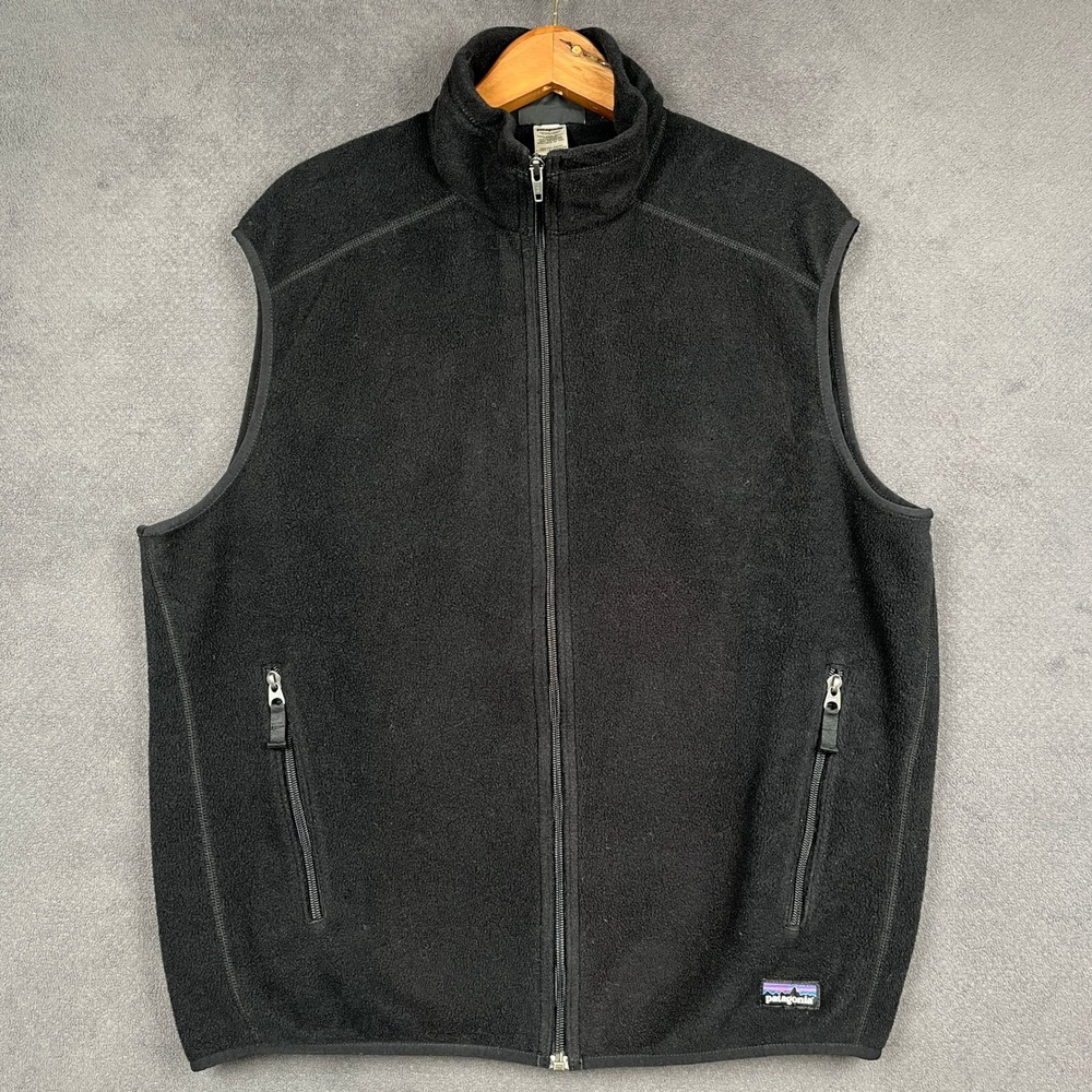 Patagonia Synchilla Fleece Vest Mens Large Black Full Zip Cowen Corporate Logo